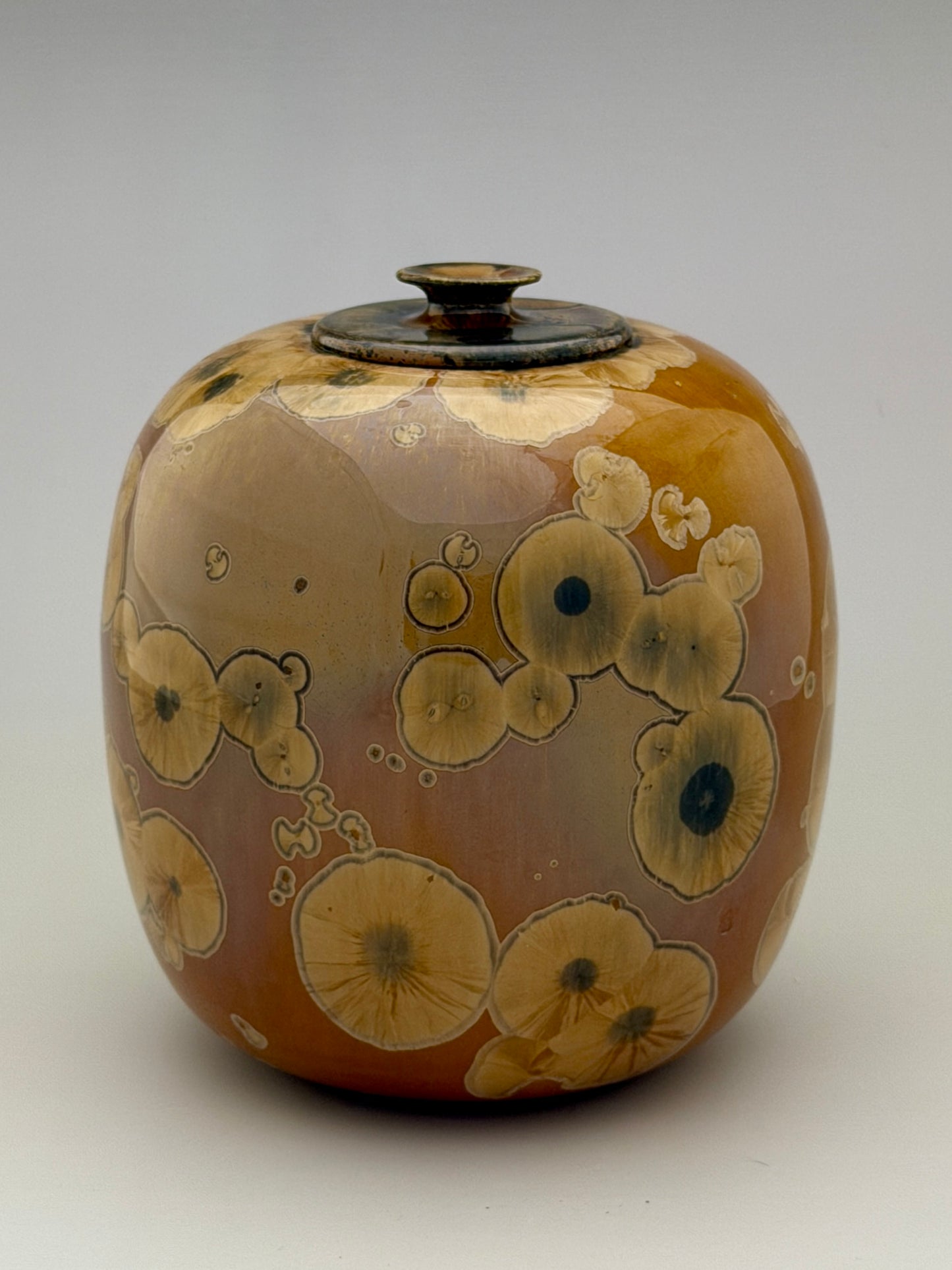 Hand-Thrown Porcelain Cremation Urn – 67 Cubic Inch Memorial Urn – Tiger’s Eye Crystalline Glaze – Stephan Roy Studio