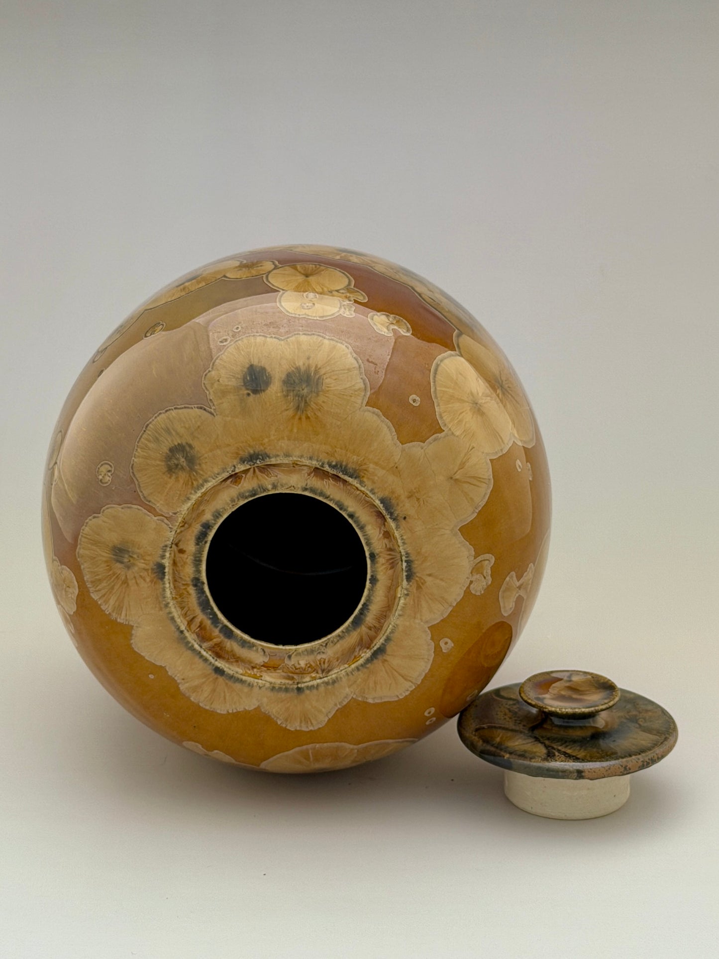 Hand-Thrown Porcelain Cremation Urn – 67 Cubic Inch Memorial Urn – Tiger’s Eye Crystalline Glaze – Stephan Roy Studio