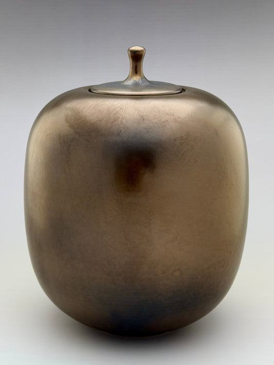 Hand-Thrown Porcelain Cremation Urn – 168 Cubic Inch Memorial Urn – Bronze Crystalline Glaze – Stephan Roy Studio