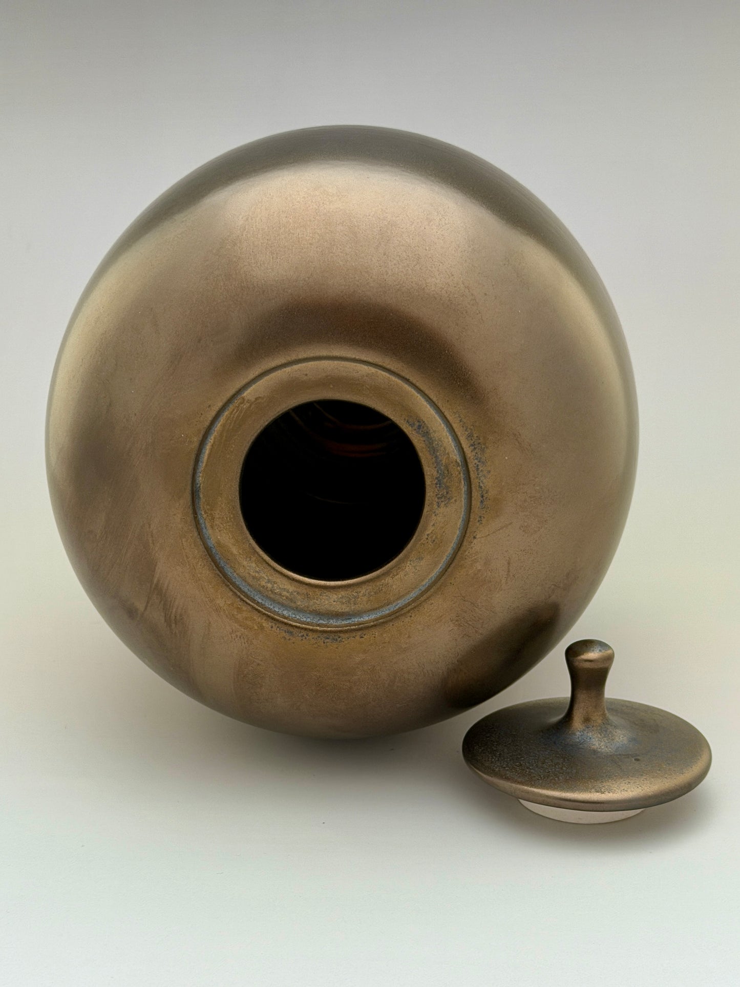 Hand-Thrown Porcelain Cremation Urn – 168 Cubic Inch Memorial Urn – Bronze Crystalline Glaze – Stephan Roy Studio