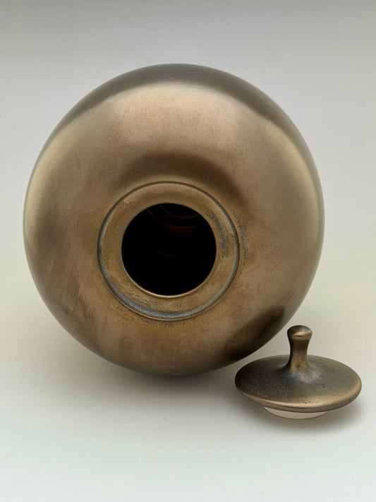 Hand-Thrown Porcelain Cremation Urn – 168 Cubic Inch Memorial Urn – Bronze Crystalline Glaze – Stephan Roy Studio