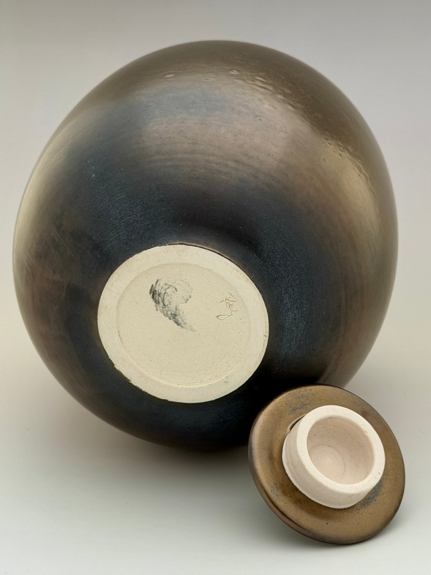 Hand-Thrown Porcelain Cremation Urn – 168 Cubic Inch Memorial Urn – Bronze Crystalline Glaze – Stephan Roy Studio