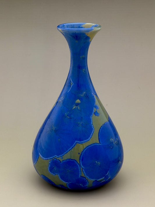 Hand-Thrown Porcelain Flower Vase – Pale Cobalt Blue Crystalline Glaze – Stephan Roy Studio