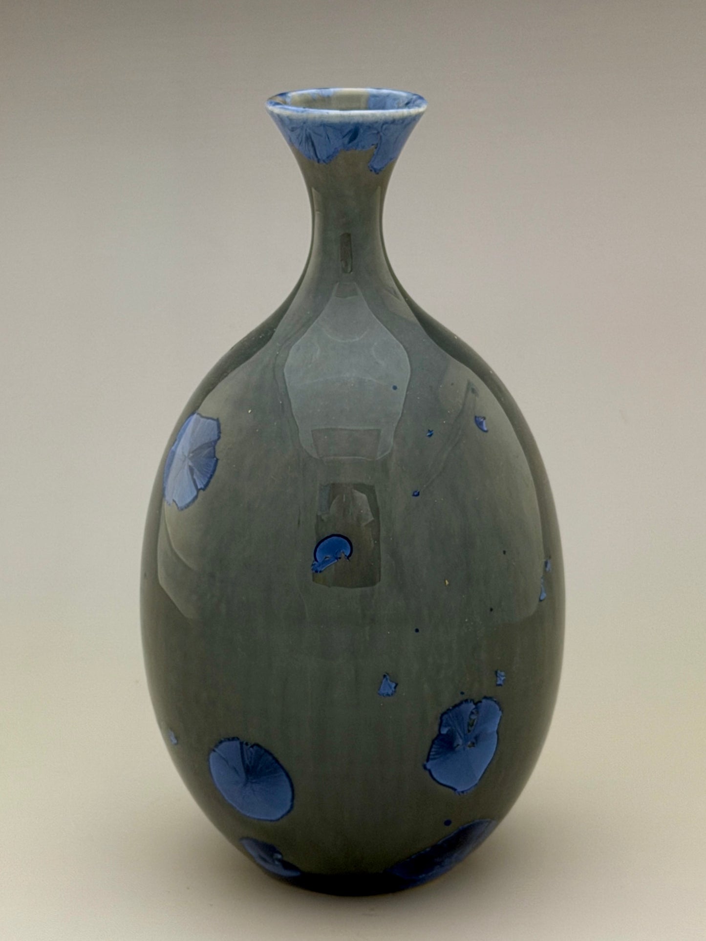 Hand-Thrown Porcelain Flower Vase – Pale Copper & Cobalt Blue Green Crystalline Glaze – Stephan Roy Studio
