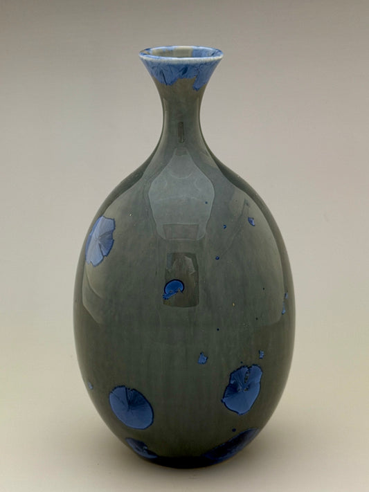 Hand-Thrown Porcelain Flower Vase – Pale Copper & Cobalt Blue Green Crystalline Glaze – Stephan Roy Studio