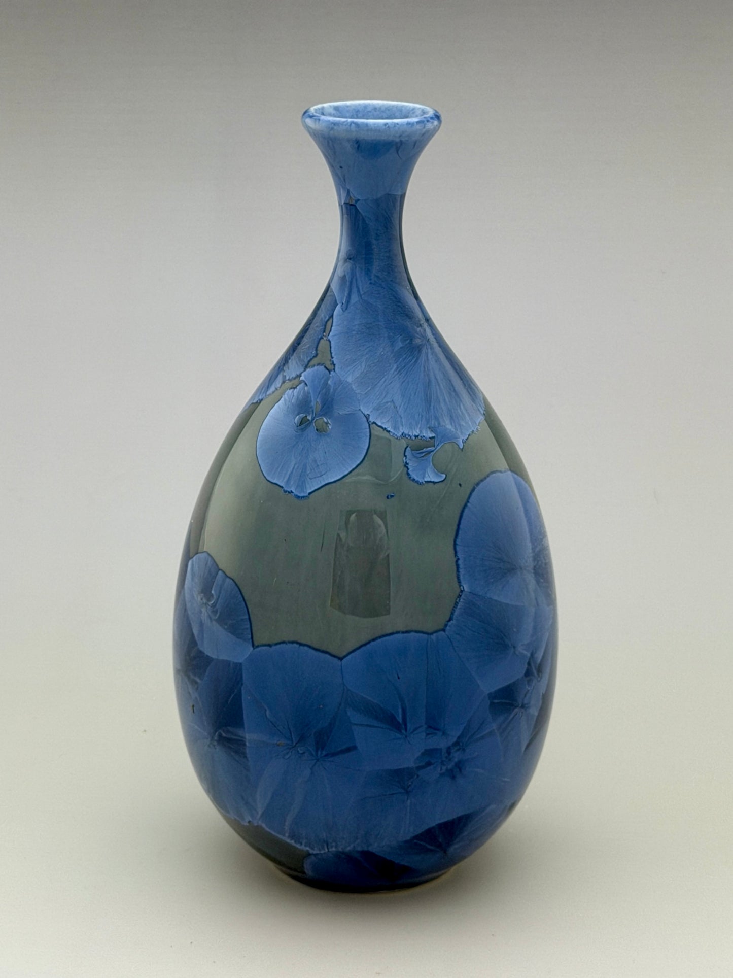 Hand-Thrown Porcelain Flower Vase – Pale Copper & Cobalt Blue Green Crystalline Glaze – Stephan Roy Studio