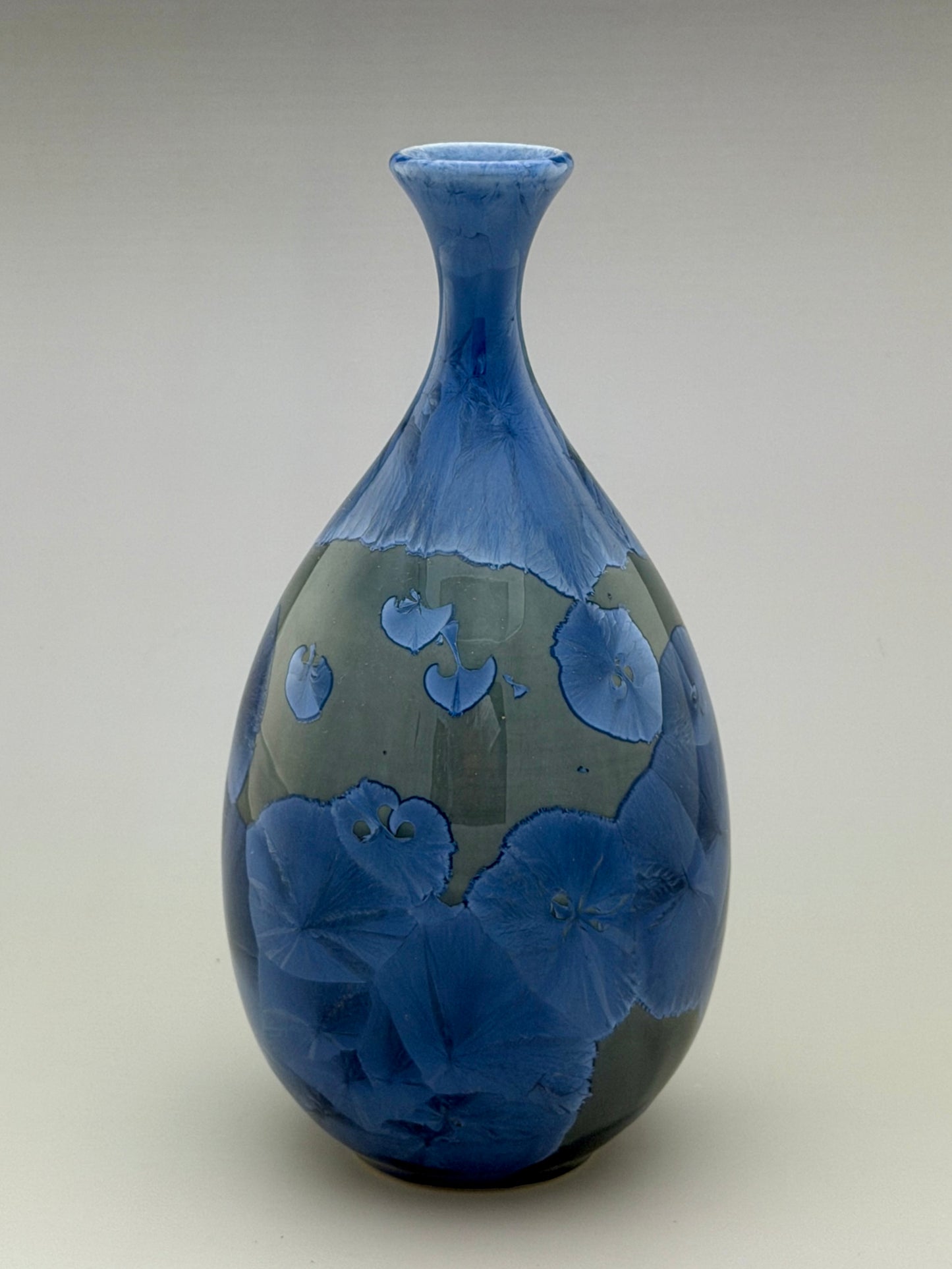 Hand-Thrown Porcelain Flower Vase – Pale Copper & Cobalt Blue Green Crystalline Glaze – Stephan Roy Studio