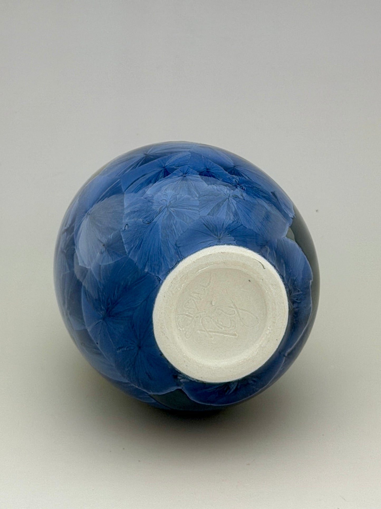 Hand-Thrown Porcelain Flower Vase – Pale Copper & Cobalt Blue Green Crystalline Glaze – Stephan Roy Studio