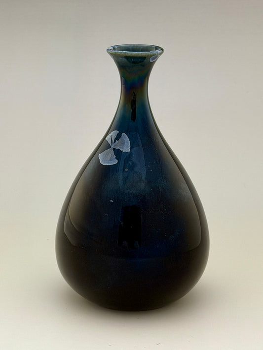 Hand-Thrown Porcelain Flower Vase – Midnight Cobalt Blue Crystalline Glaze – Stephan Roy Studio
