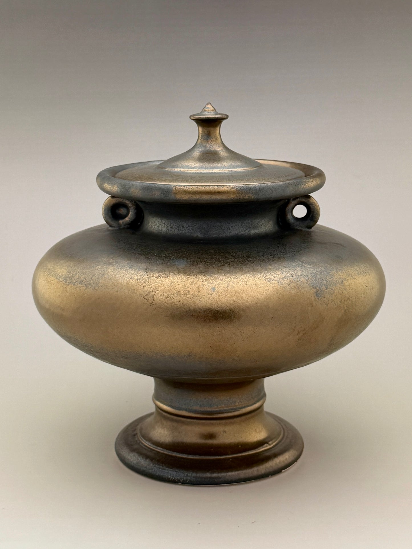 Hand-Thrown Porcelain Cremation Urn – 70 Cubic Inch Memorial Urn – Bronze Crystalline Glaze – Stephan Roy Studio