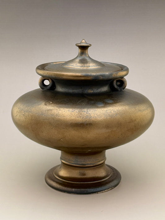 Hand-Thrown Porcelain Cremation Urn – 70 Cubic Inch Memorial Urn – Bronze Crystalline Glaze – Stephan Roy Studio