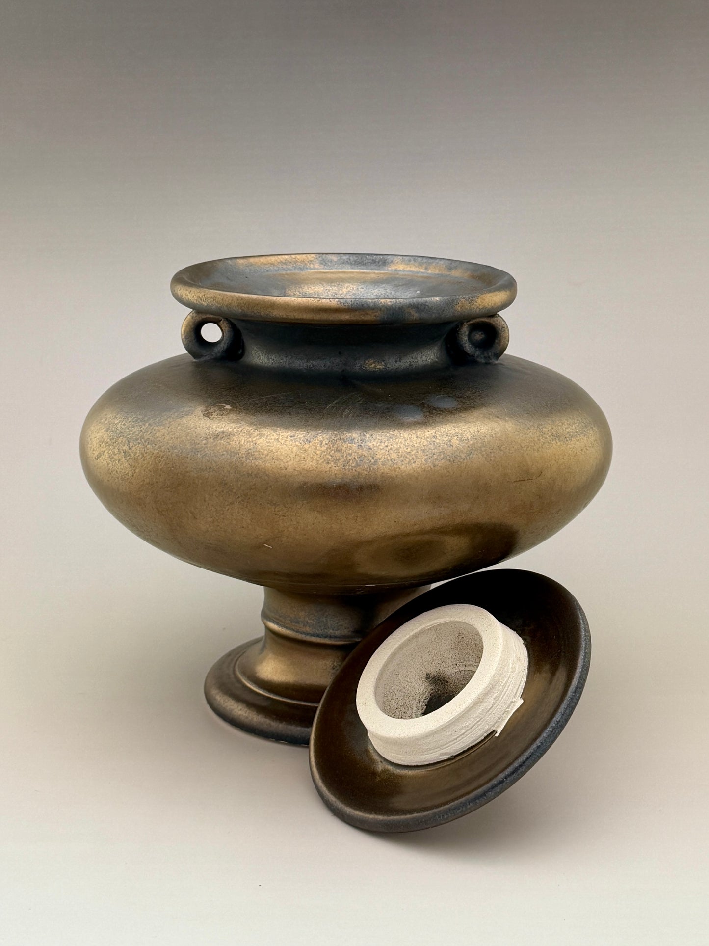 Hand-Thrown Porcelain Cremation Urn – 70 Cubic Inch Memorial Urn – Bronze Crystalline Glaze – Stephan Roy Studio