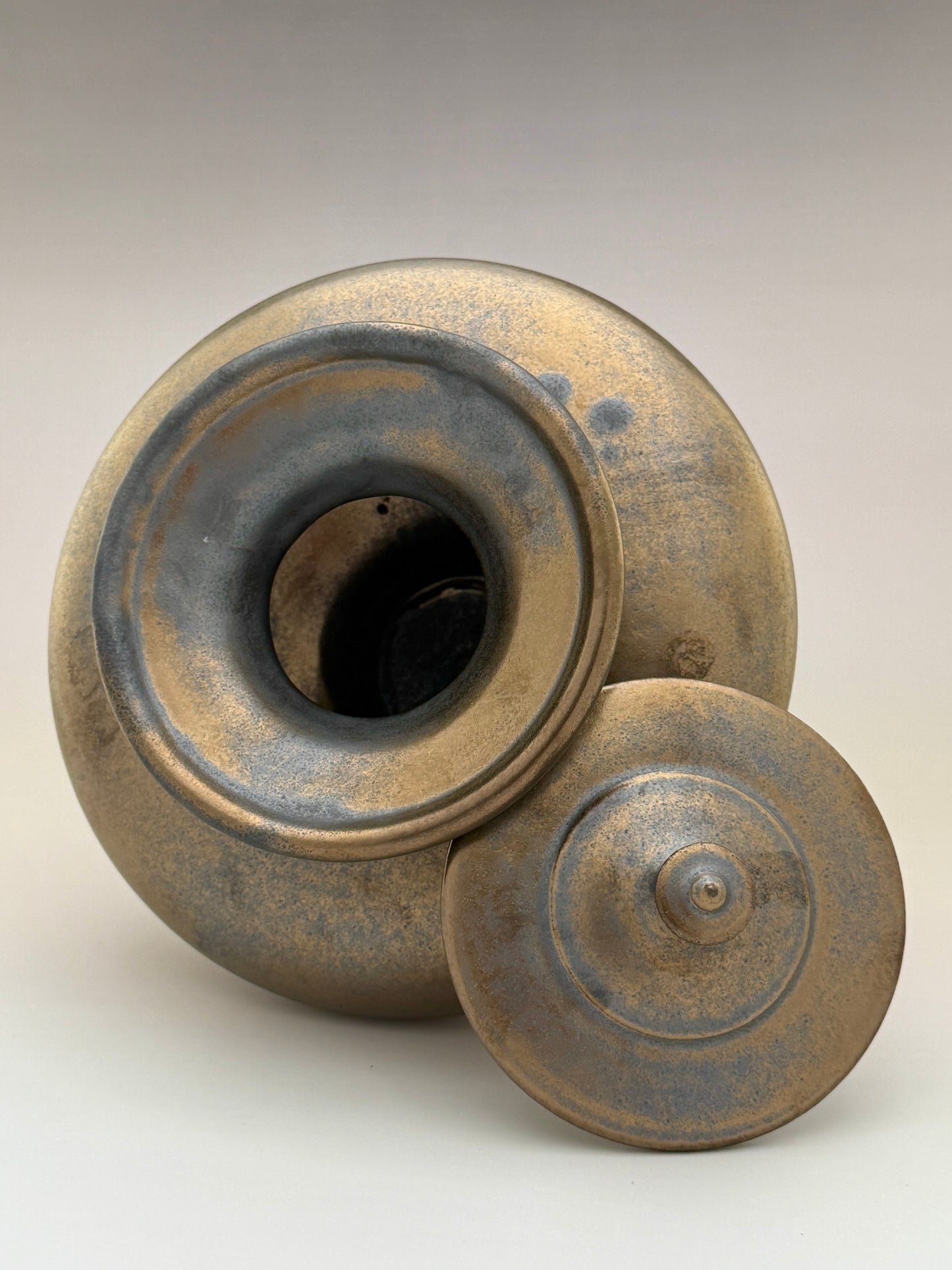 Hand-Thrown Porcelain Cremation Urn – 70 Cubic Inch Memorial Urn – Bronze Crystalline Glaze – Stephan Roy Studio