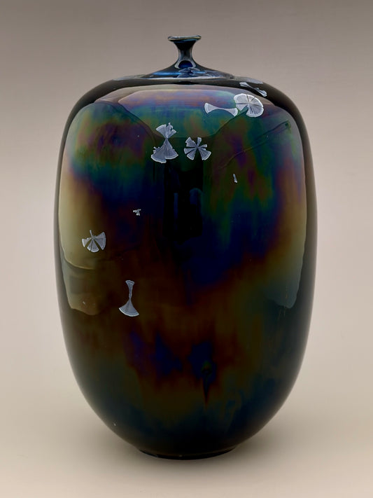 Hand-Thrown Porcelain Cremation Urn 150 cu in | Cobalt Blue Crystalline Glaze | Stephan Roy Studio