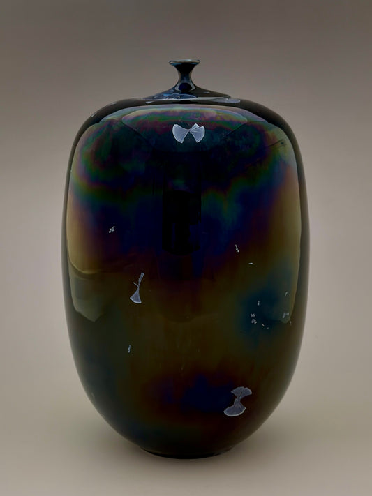 Hand-Thrown Porcelain Cremation Urn 150 cu in | Cobalt Blue Crystalline Glaze | Stephan Roy Studio