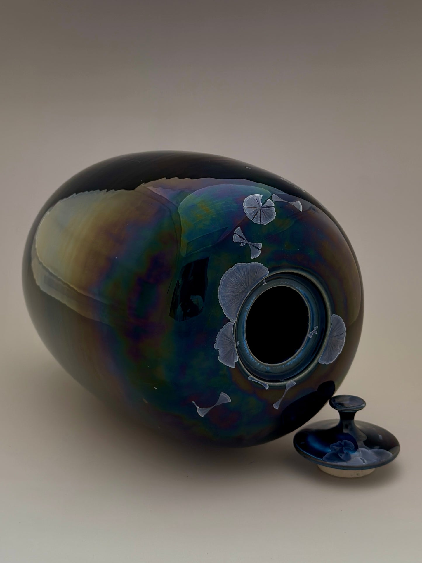 Hand-Thrown Porcelain Cremation Urn 150 cu in | Cobalt Blue Crystalline Glaze | Stephan Roy Studio