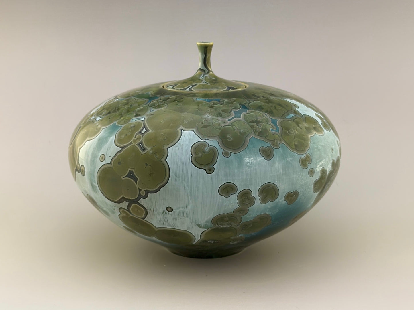 120 Cubic Inch Hand-Thrown Porcelain Cremation Urn – Patina Copper Crystalline Glaze – High-Fire Ceramic Memorial by Stephan Roy