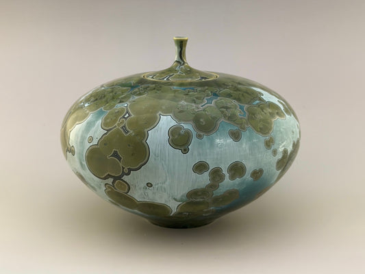 120 Cubic Inch Hand-Thrown Porcelain Cremation Urn – Patina Copper Crystalline Glaze – High-Fire Ceramic Memorial by Stephan Roy