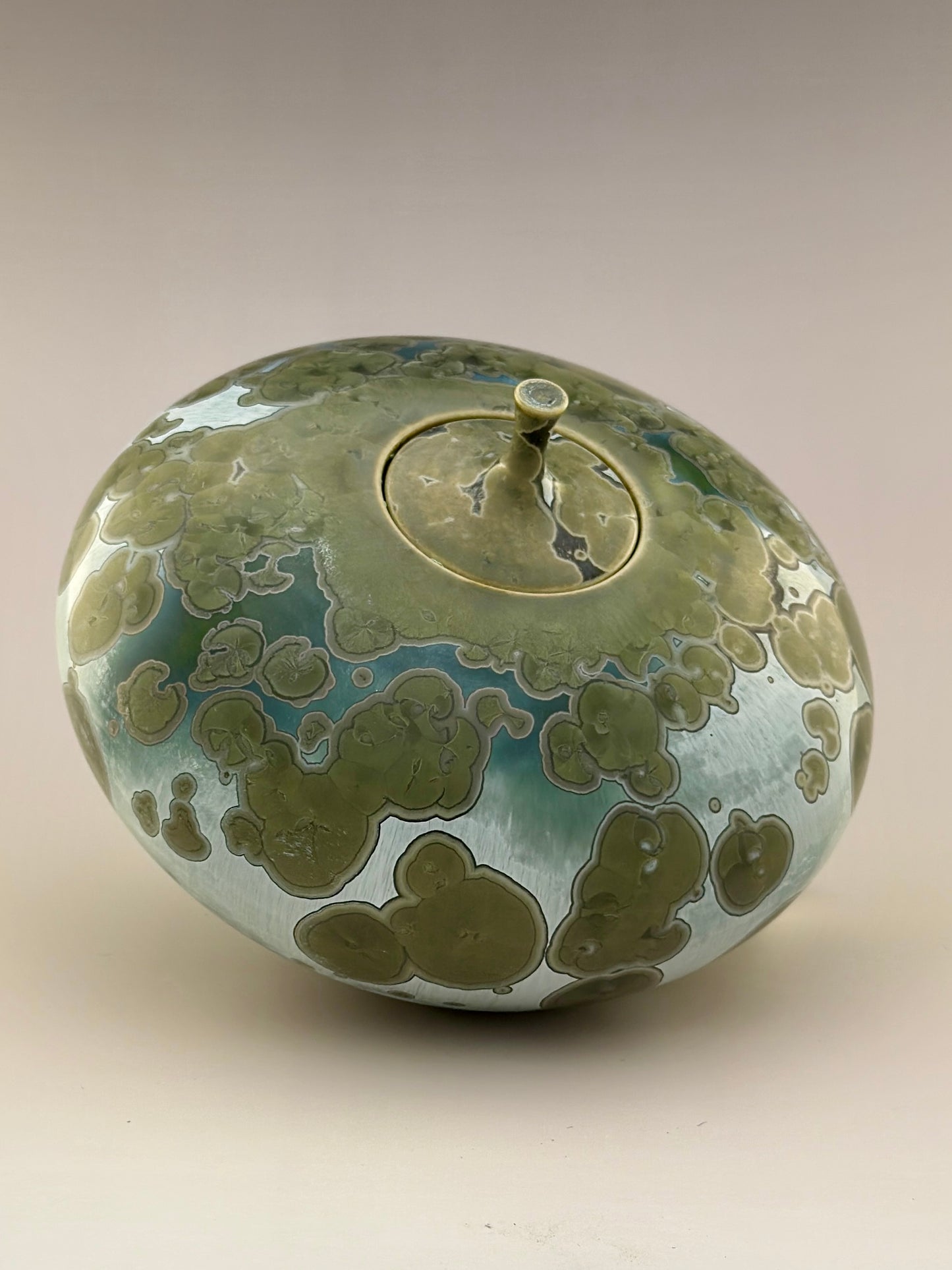 120 Cubic Inch Hand-Thrown Porcelain Cremation Urn – Patina Copper Crystalline Glaze – High-Fire Ceramic Memorial by Stephan Roy