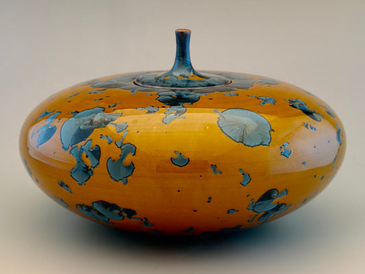 Hand-Thrown Porcelain Cremation Urn 150 cu in | Nickel Blue Crystalline Glaze | Stephan Roy Studio
