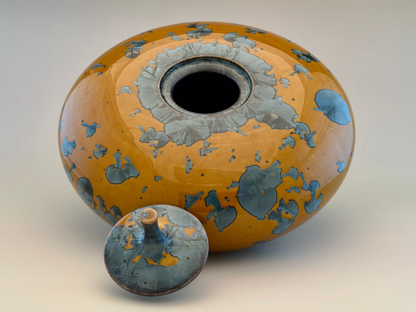 Hand-Thrown Porcelain Cremation Urn 150 cu in | Nickel Blue Crystalline Glaze | Stephan Roy Studio
