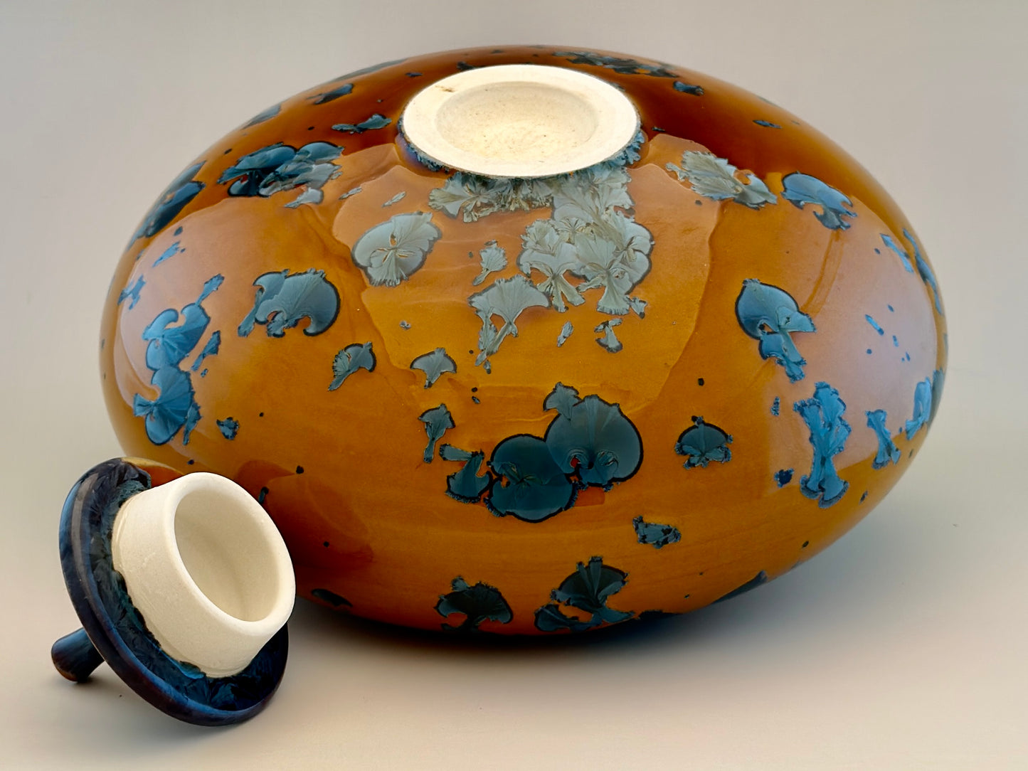 Hand-Thrown Porcelain Cremation Urn 150 cu in | Nickel Blue Crystalline Glaze | Stephan Roy Studio