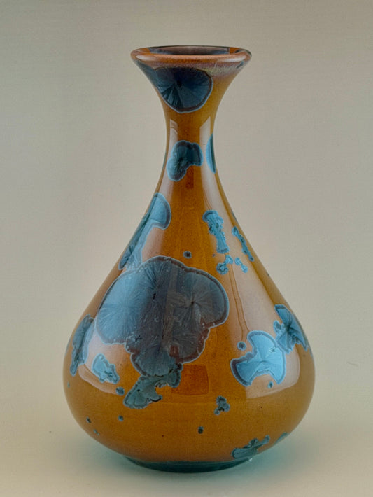 Hand-Thrown Porcelain Flower Vase #25 | Yellow Nickel Blue Crystalline Glaze | Stephan Roy Studio