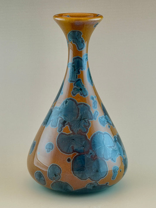 Hand-Thrown Porcelain Flower Vase #24 | Yellow Nickel Blue Crystalline Glaze | Stephan Roy Studio
