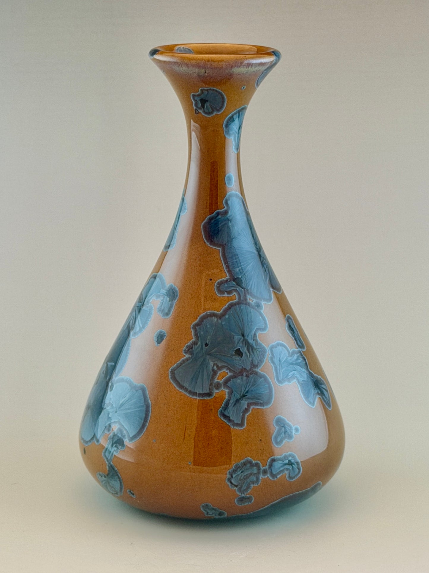 Hand-Thrown Porcelain Flower Vase #24 | Yellow Nickel Blue Crystalline Glaze | Stephan Roy Studio