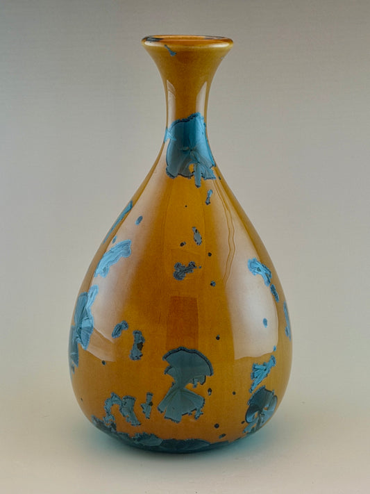Hand-Thrown Porcelain Flower Vase – Yellow Nickel Blue Crystalline Glaze – Stephan Roy Studio