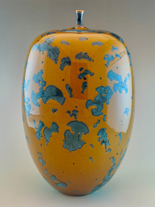 Hand-Thrown Porcelain Cremation Urn 150 cu in | Nickel Blue Crystalline Glaze | Stephan Roy Studio