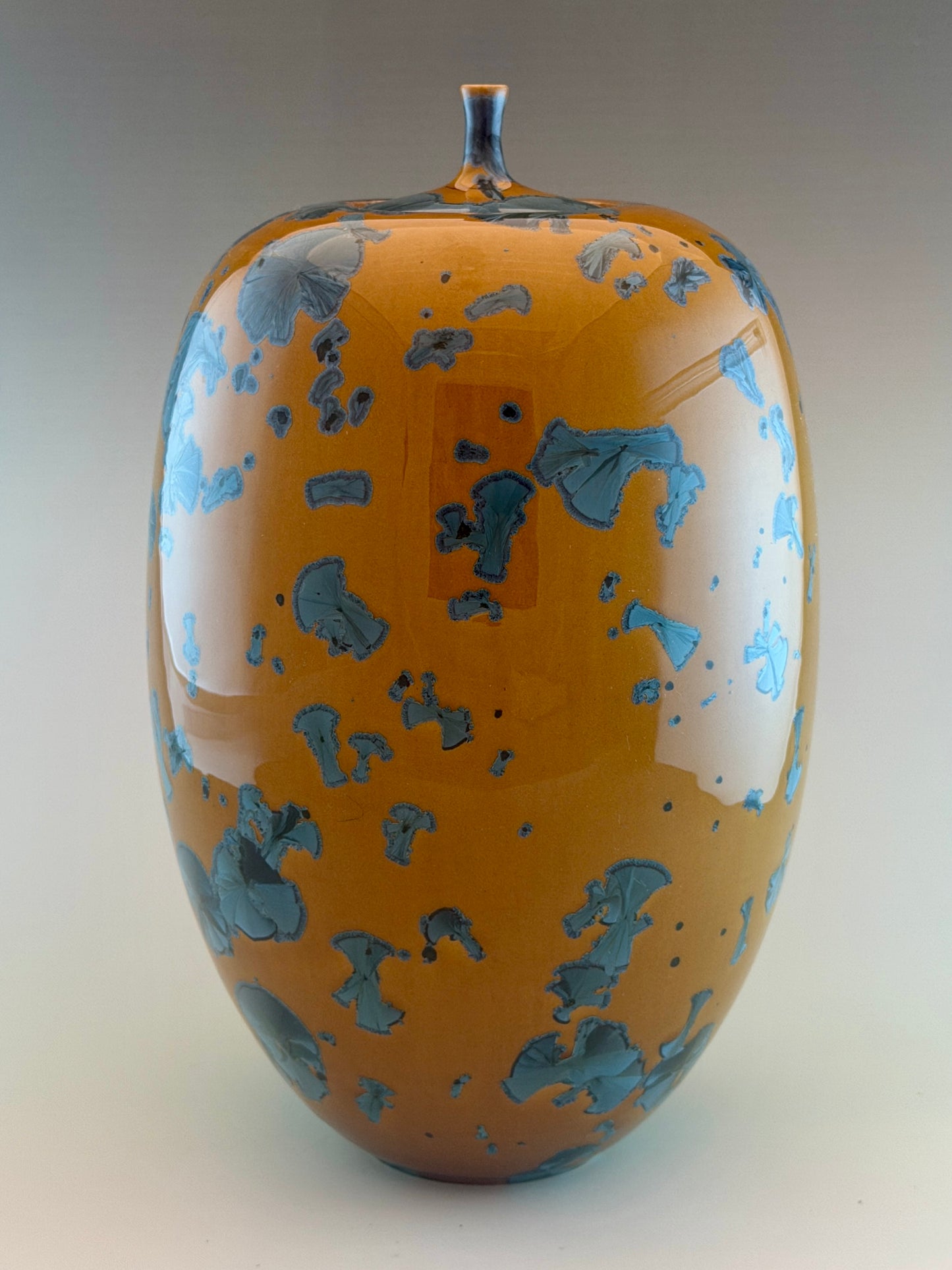Hand-Thrown Porcelain Cremation Urn 150 cu in | Nickel Blue Crystalline Glaze | Stephan Roy Studio