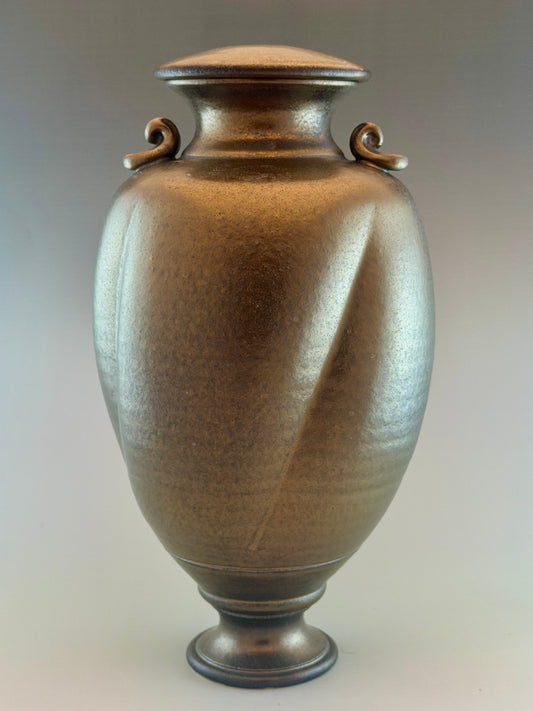 Hand-Thrown Porcelain Cremation Urn 168 cu in | Bronze Crystalline Glaze | Stephan Roy Studio