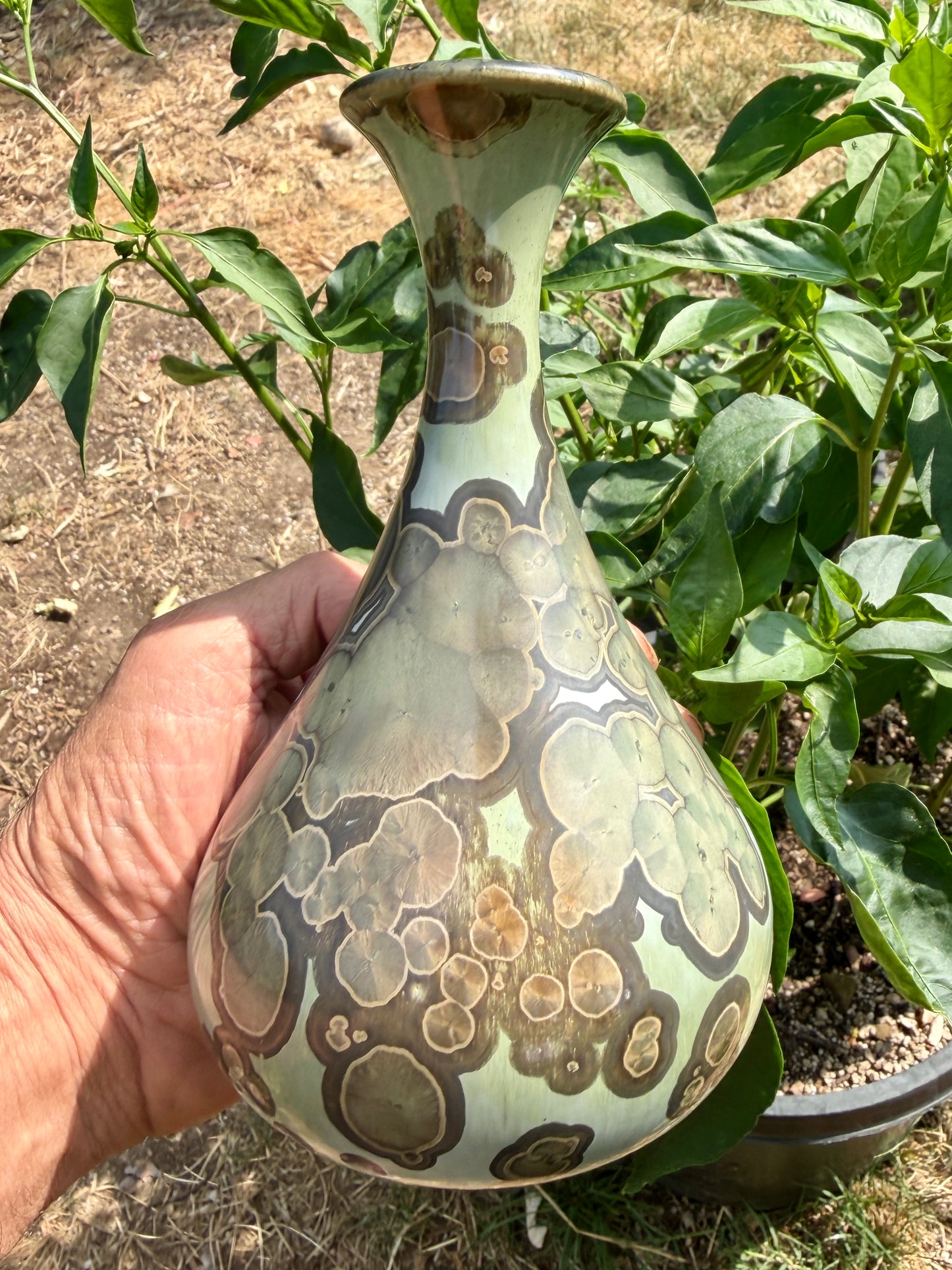 Hand-Thrown Porcelain Flower Vase #26 | Green Crystalline Glaze | Stephan Roy Studio