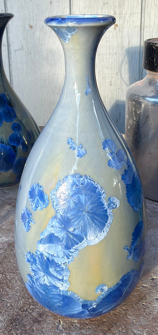 Hand-Thrown Porcelain Flower Vase – Pale Cobalt Blue Crystalline Glaze – Stephan Roy Studio