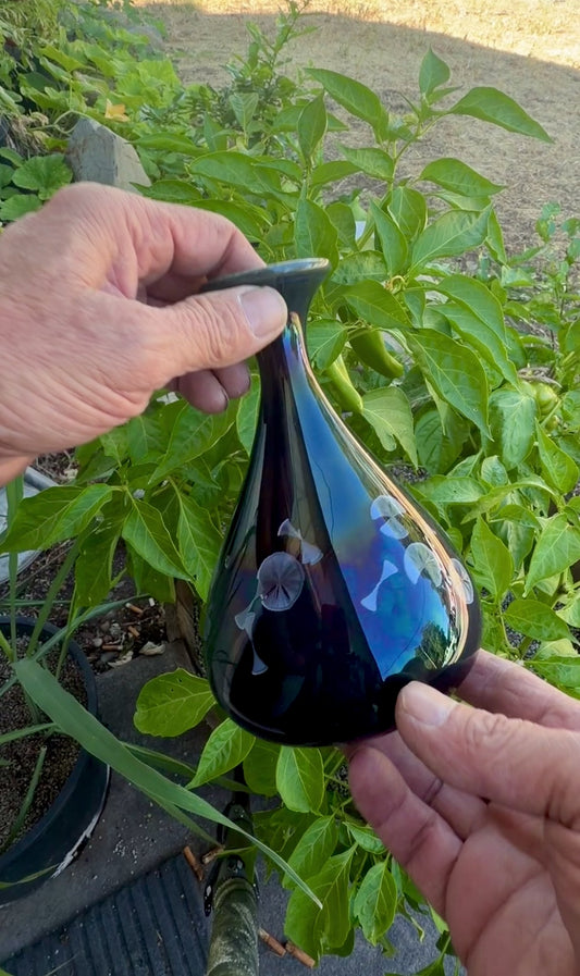 Hand-Thrown Porcelain Flower Vase – Midnight Cobalt Blue Crystalline Glaze – Stephan Roy Studio
